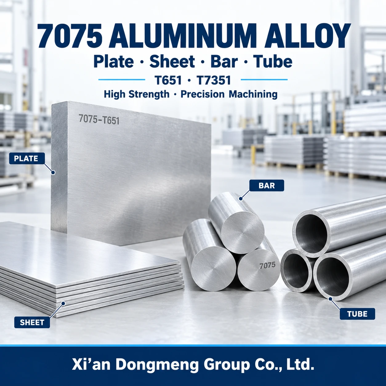 7075 Aliminyòm Alloy Plak, Fèy, Bar & Tib Founisè